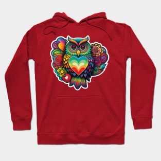 Groovy Psychedelic Owl in Red Hoodie